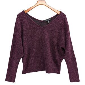 WHBM V Neck Chenille Sweater Womens Purple Metallic Long Dolman Sleeve Size L